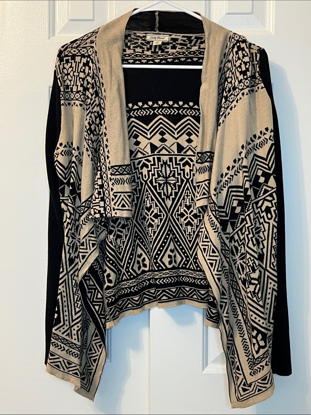 Lucky Brand Aztec Southwestern Tribal Pattern Open Cardigan Sweater Size M